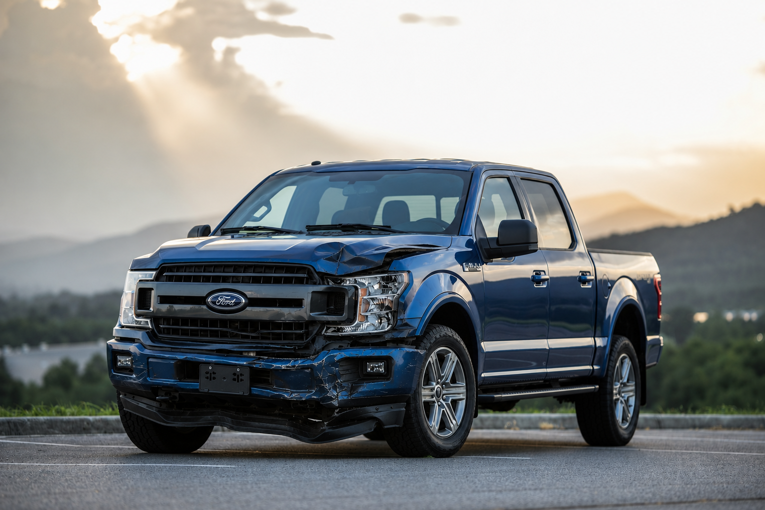 Collision-damaged vehicle being analyzed by AI